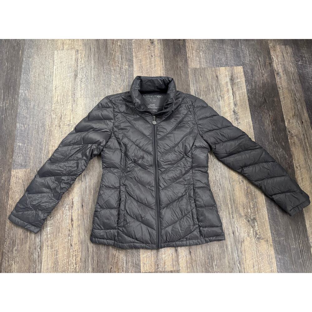 Calvin Klein Womens Packable‎ Lightweight Premium Down Puffer Jacket Gray Small